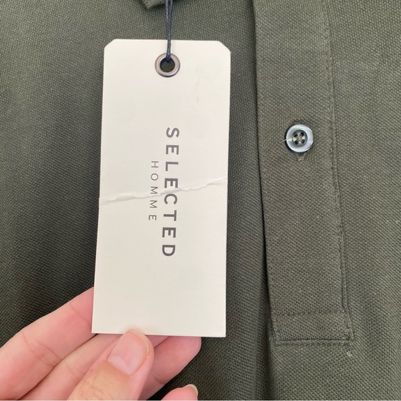 Selected Homme Men's Olive Green Long Sleeve Polo Shirt Size Large NWT - Picture 5 of 9